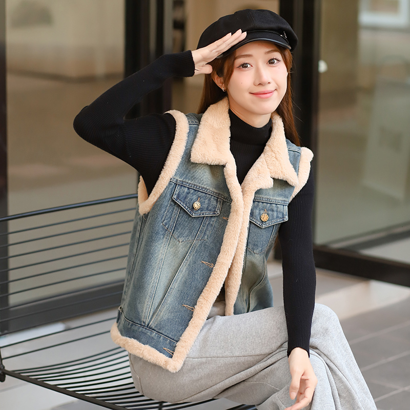 Loose denim waistcoat all-match thermal cotton coat