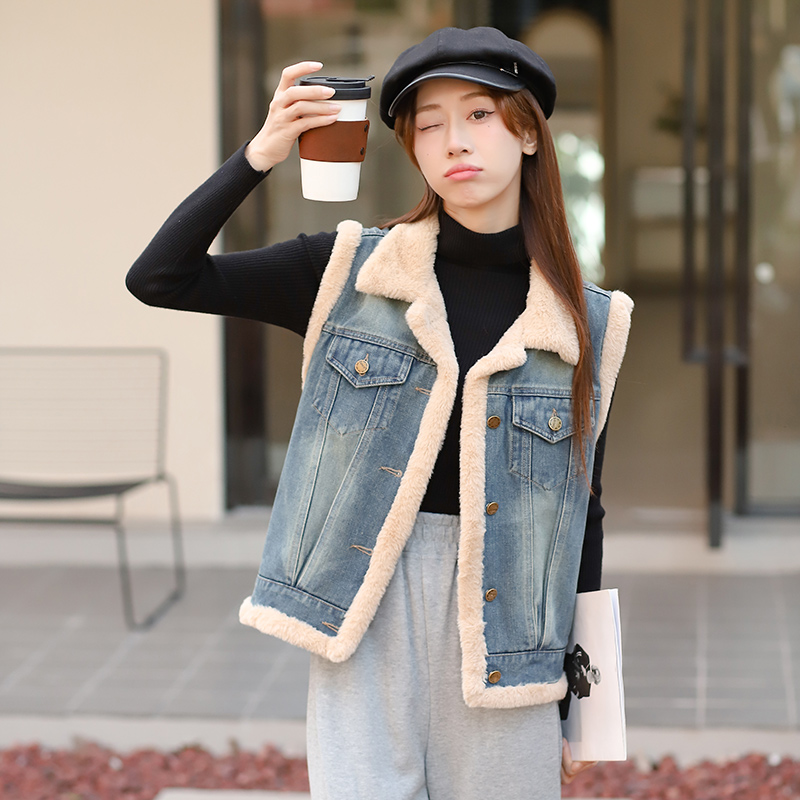 Loose denim waistcoat all-match thermal cotton coat