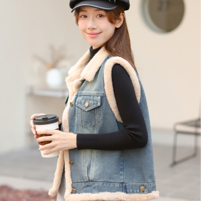 Loose denim waistcoat all-match thermal cotton coat