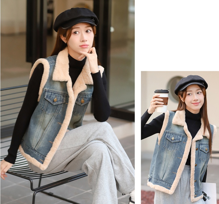 Loose denim waistcoat all-match thermal cotton coat