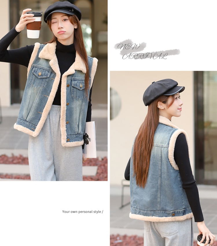 Loose denim waistcoat all-match thermal cotton coat