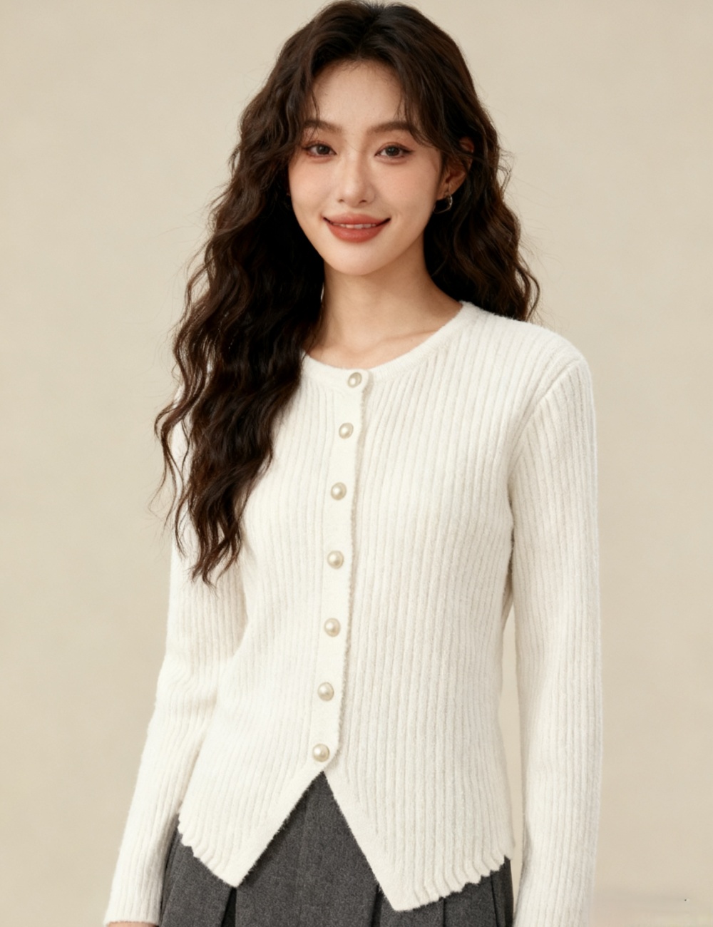 Split hem cardigan autumn and winter sweater