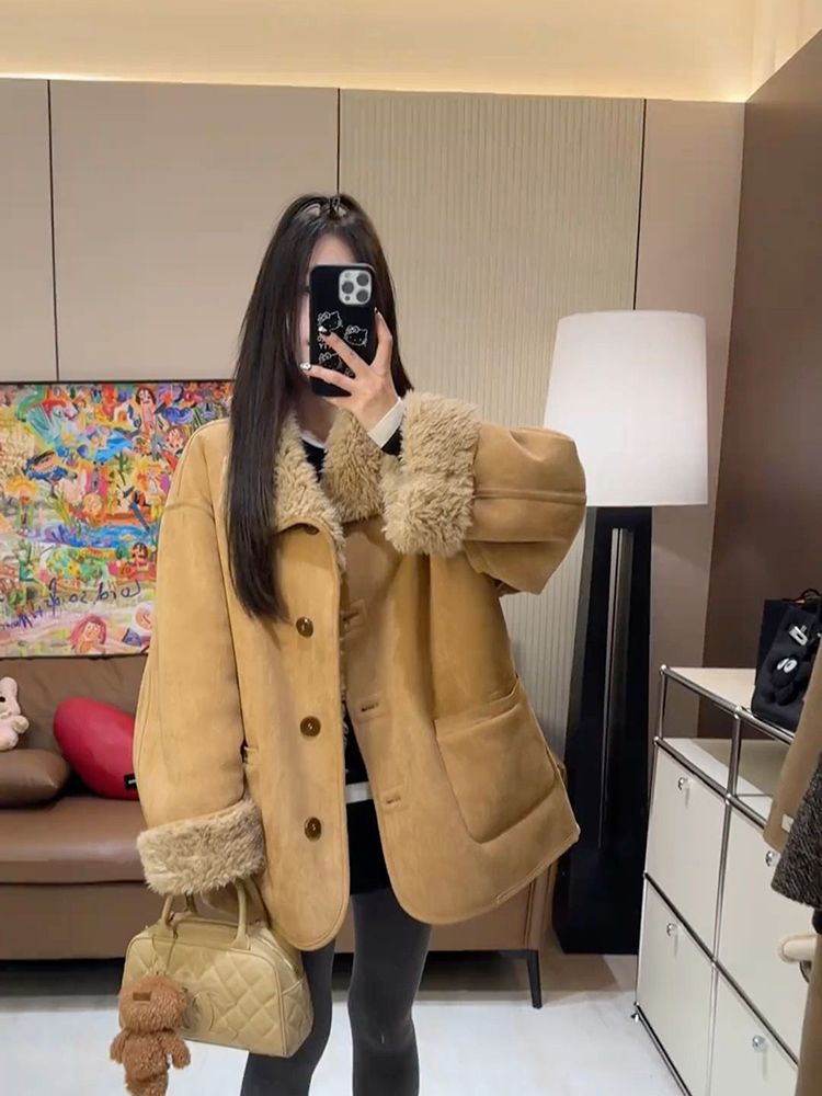 Wear winter thick overcoat thermal lambs wool long coat