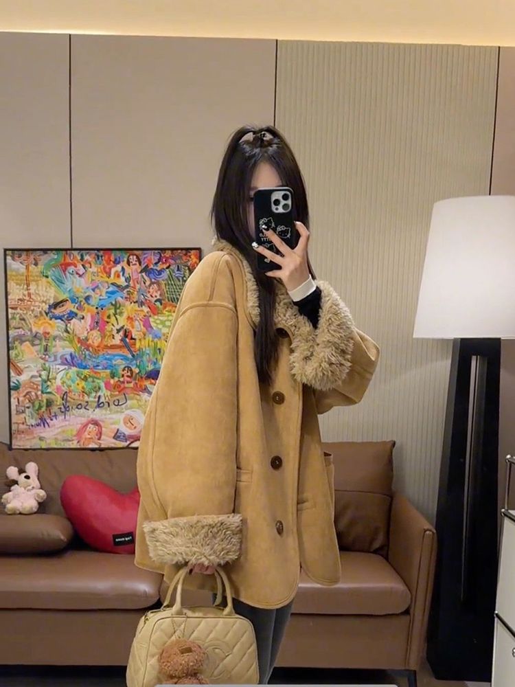 Wear winter thick overcoat thermal lambs wool long coat