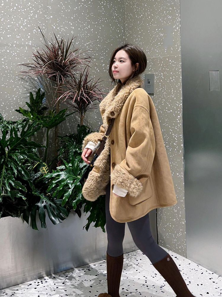 Wear winter thick overcoat thermal lambs wool long coat