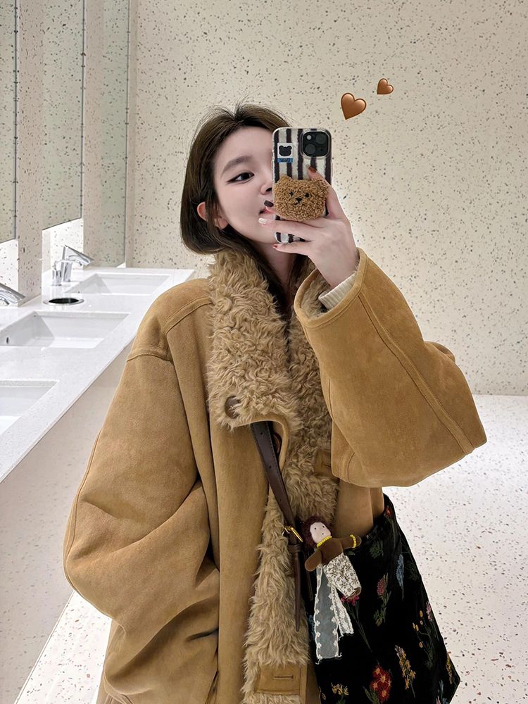 Wear winter thick overcoat thermal lambs wool long coat