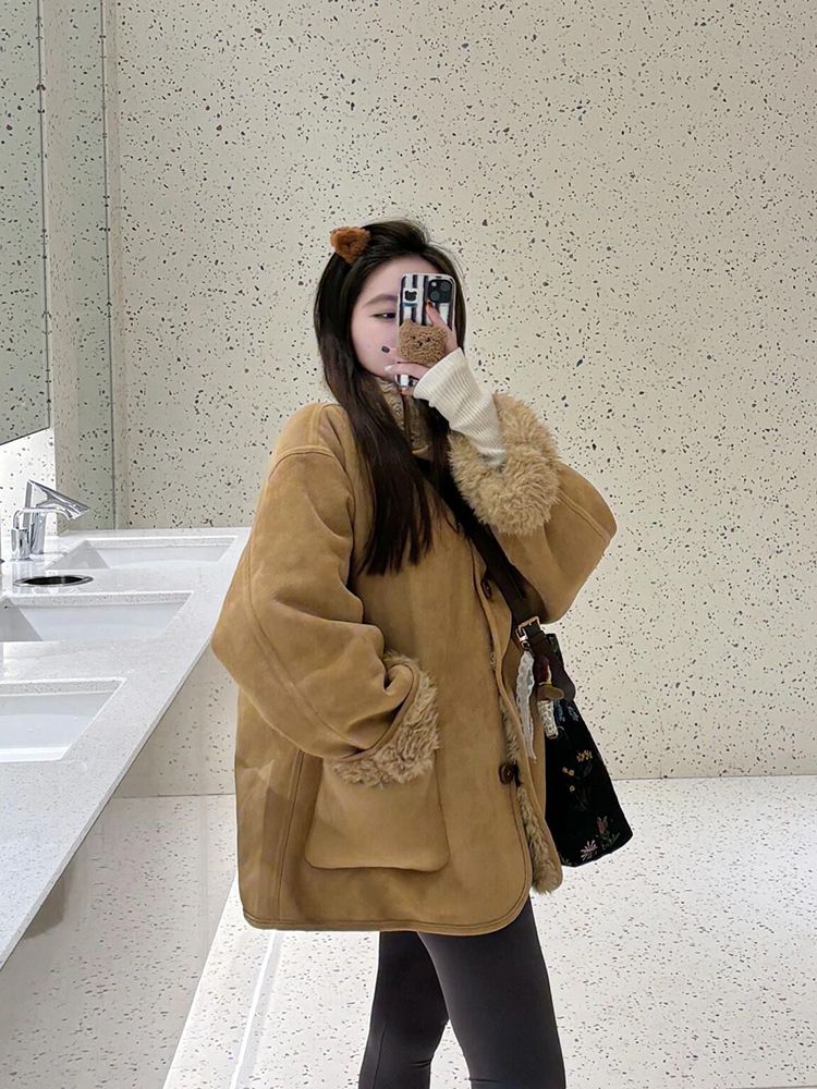 Wear winter thick overcoat thermal lambs wool long coat