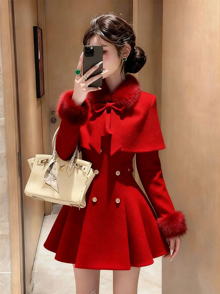 Chanelstyle shawl winter dress 2pcs set for women