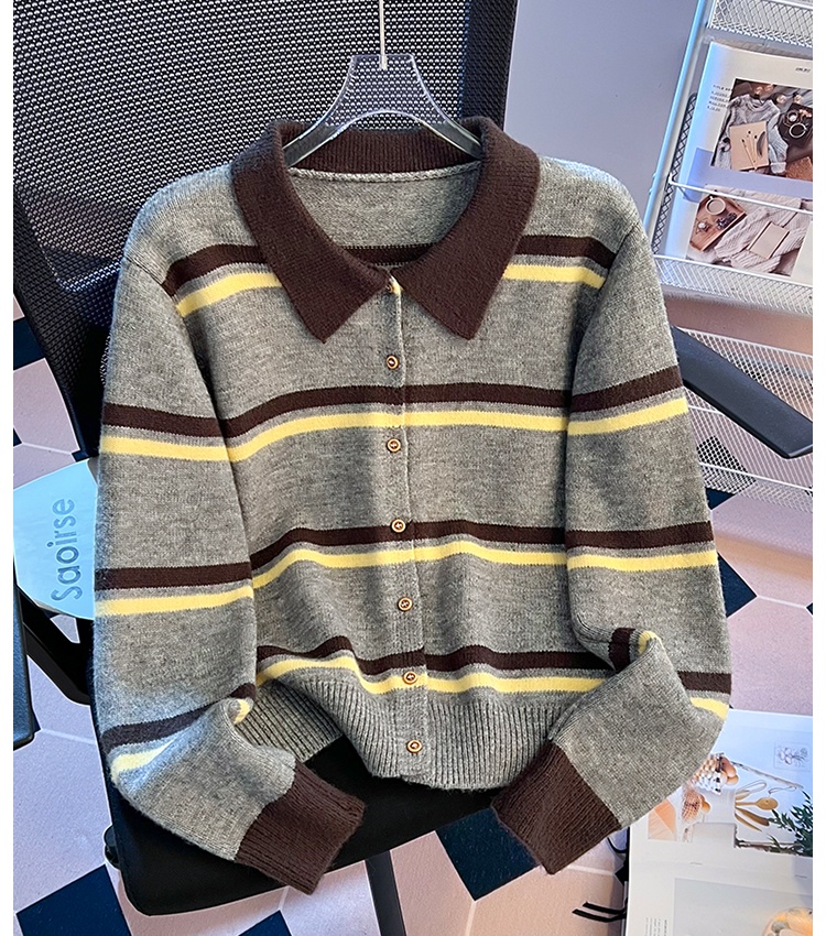 Knitted stripe jacket mixed colors cardigan for women