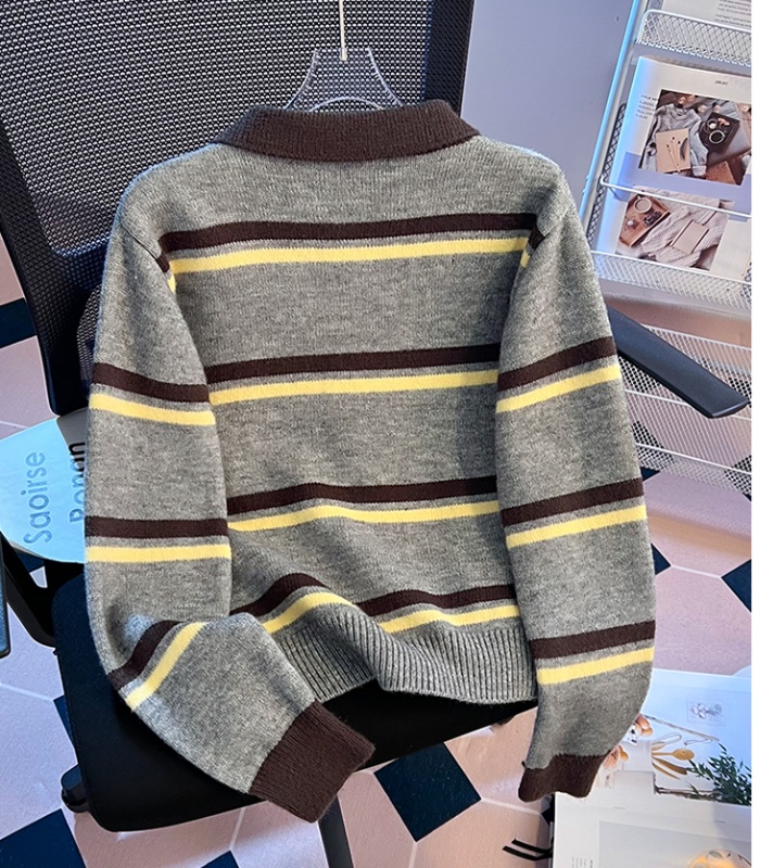 Knitted stripe jacket mixed colors cardigan for women
