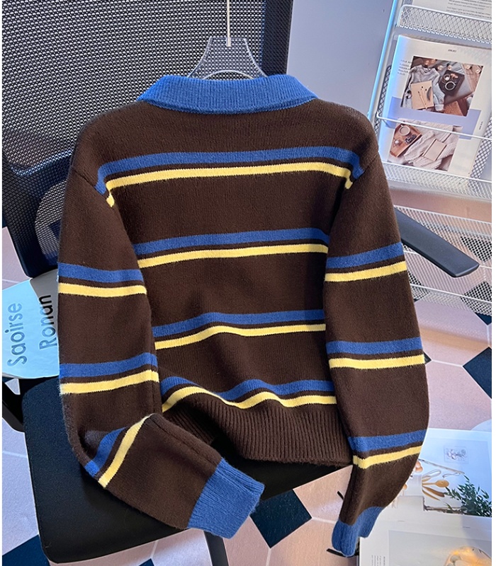 Knitted stripe jacket mixed colors cardigan for women