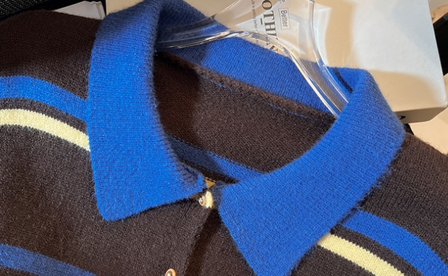 Knitted stripe jacket mixed colors cardigan for women