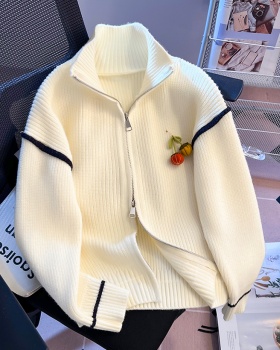 All-match high collar tops knitted spring cardigan for women