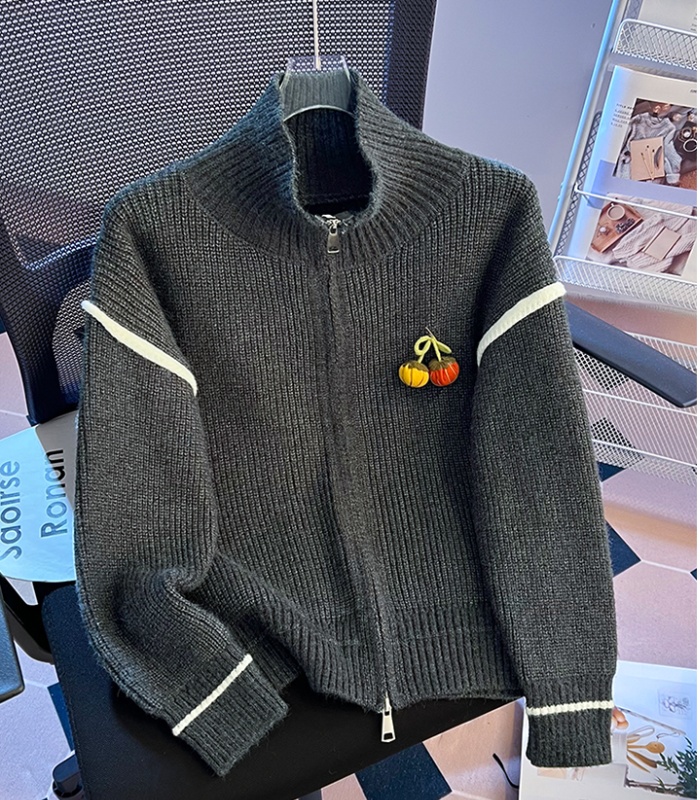 All-match high collar tops knitted spring cardigan for women