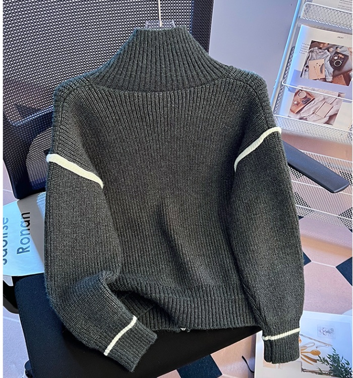 All-match high collar tops knitted spring cardigan for women