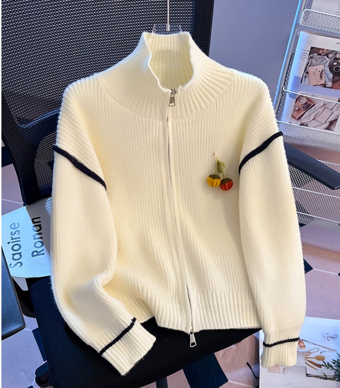 All-match high collar tops knitted spring cardigan for women