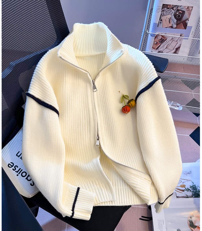 All-match high collar tops knitted spring cardigan for women