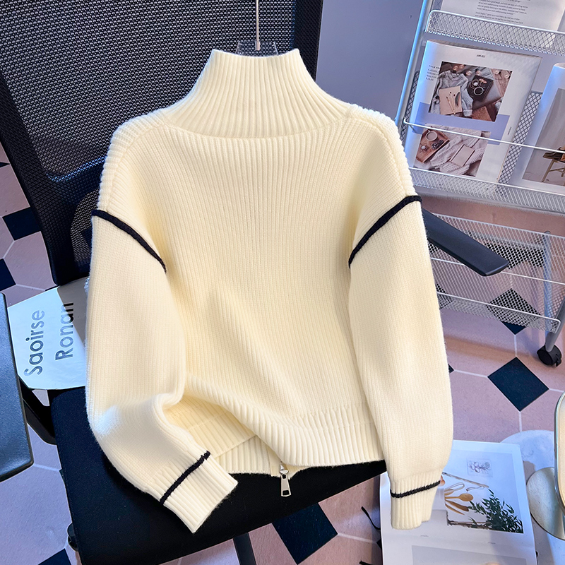 All-match high collar tops knitted spring cardigan for women