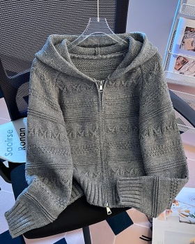 Spring apricot crochet cardigan double zip hooded tops