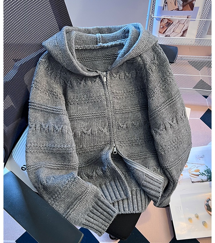 Spring apricot crochet cardigan double zip hooded tops