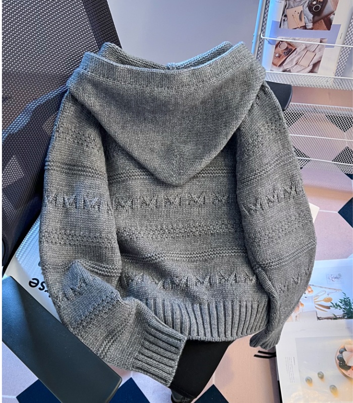 Spring apricot crochet cardigan double zip hooded tops