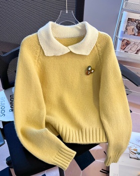 Korean style lapel sweater college style tops for women