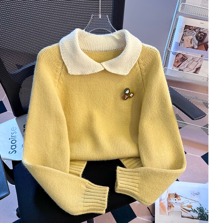 Korean style lapel sweater college style tops for women