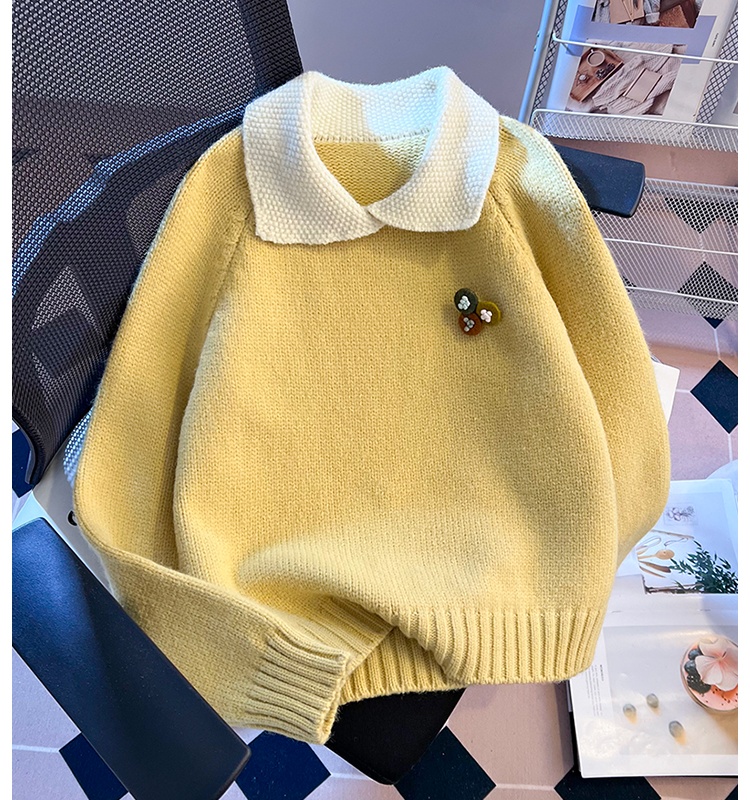 Korean style lapel sweater college style tops for women