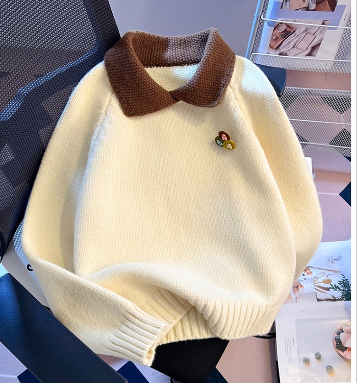 Korean style lapel sweater college style tops for women