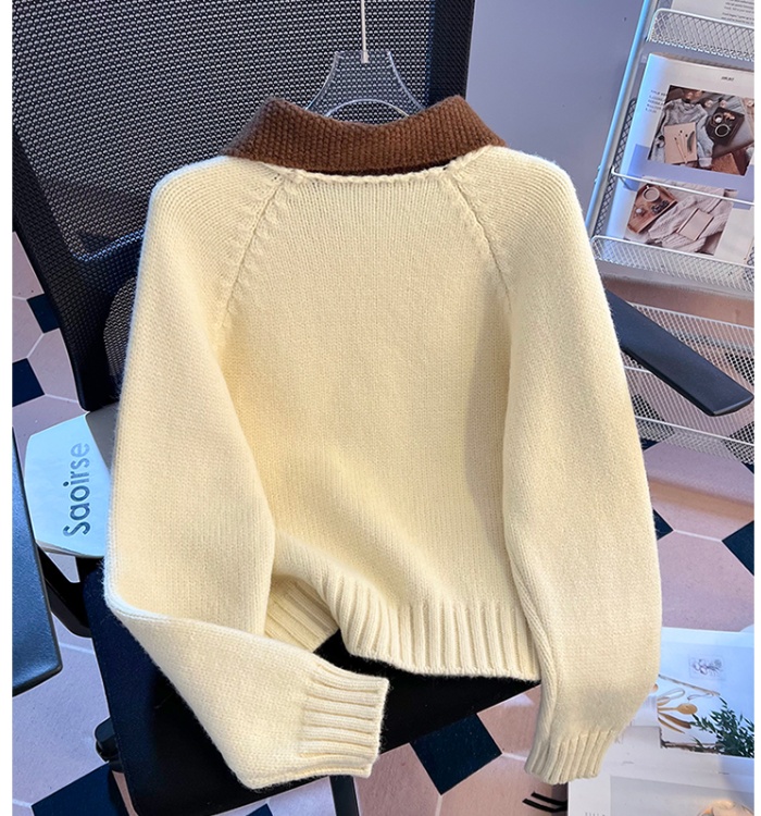 Korean style lapel sweater college style tops for women