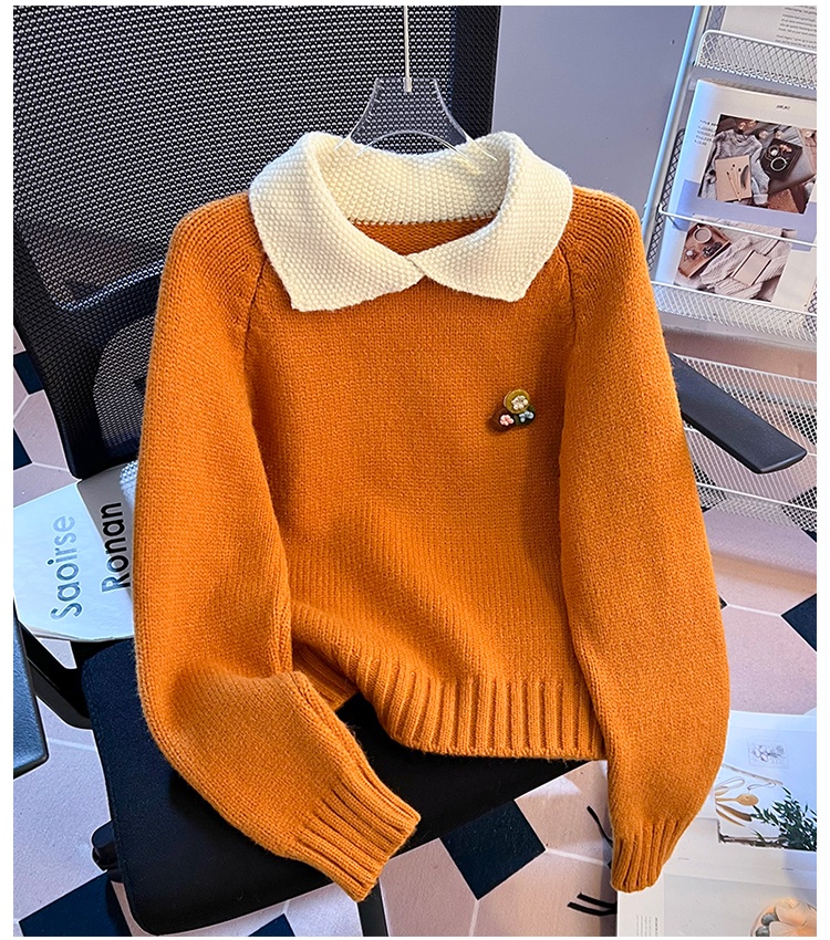 Korean style lapel sweater college style tops for women