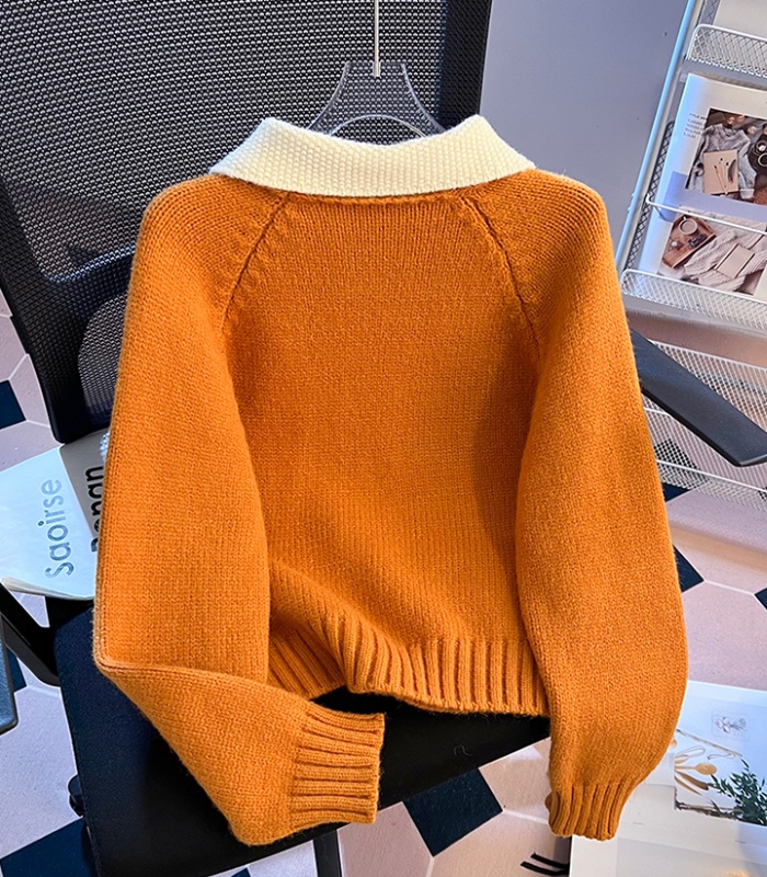 Korean style lapel sweater college style tops for women