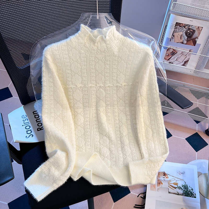 Beading half high collar sweater unique tops for women