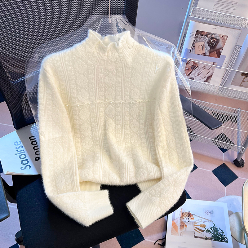 Beading half high collar sweater unique tops for women