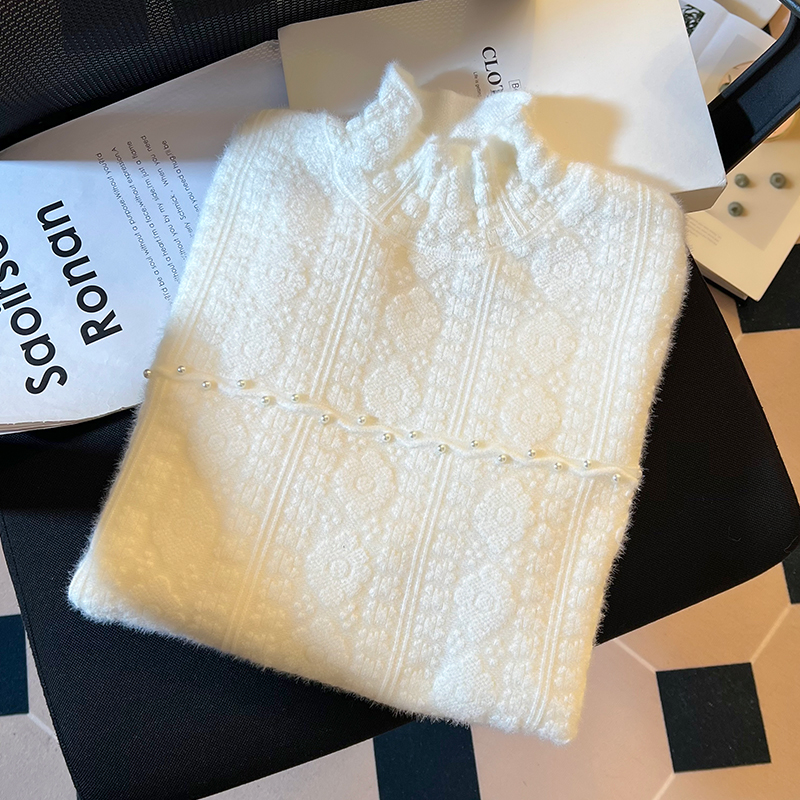 Beading half high collar sweater unique tops for women