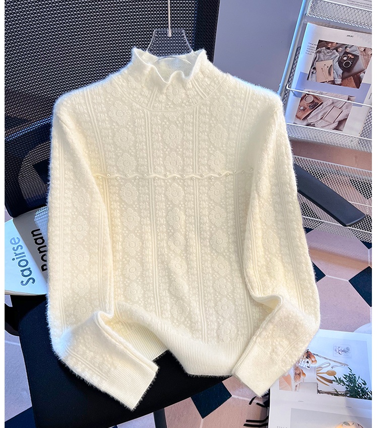 Beading half high collar sweater unique tops for women