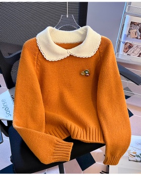 Spring lapel pullover sweater doll collar knitted tops