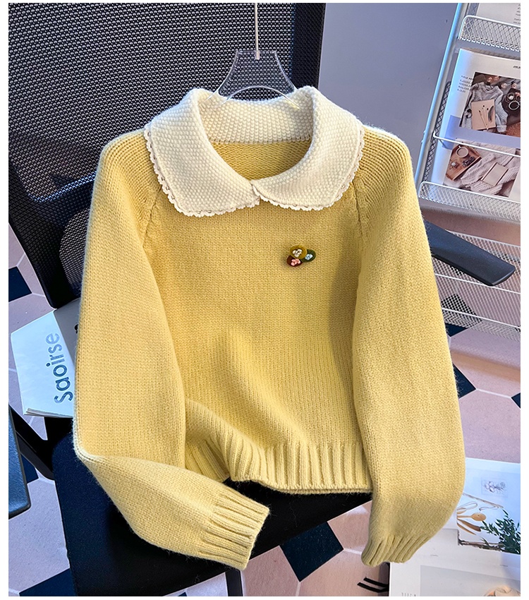 Spring lapel pullover sweater doll collar knitted tops