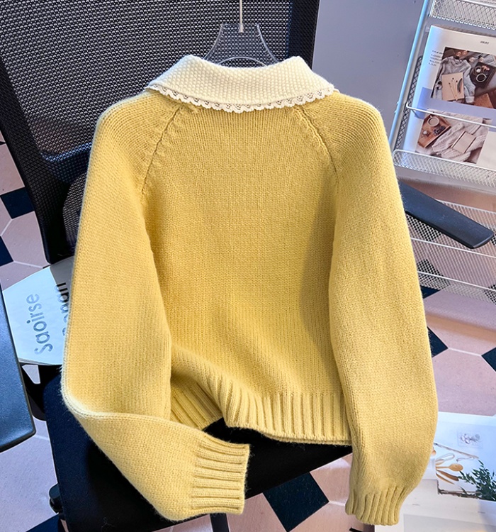 Spring lapel pullover sweater doll collar knitted tops