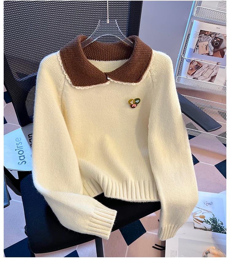 Spring lapel pullover sweater doll collar knitted tops