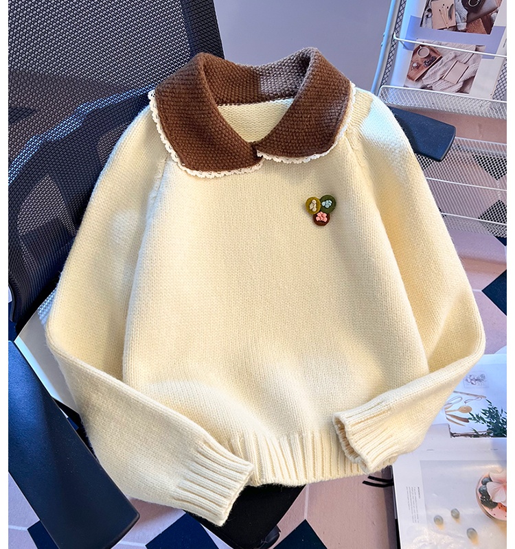 Spring lapel pullover sweater doll collar knitted tops