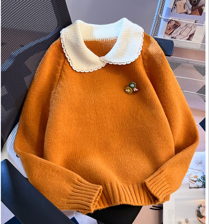 Spring lapel pullover sweater doll collar knitted tops