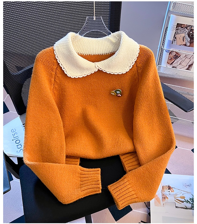 Spring lapel pullover sweater doll collar knitted tops