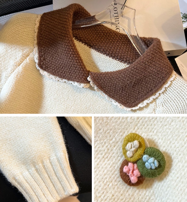 Spring lapel pullover sweater doll collar knitted tops