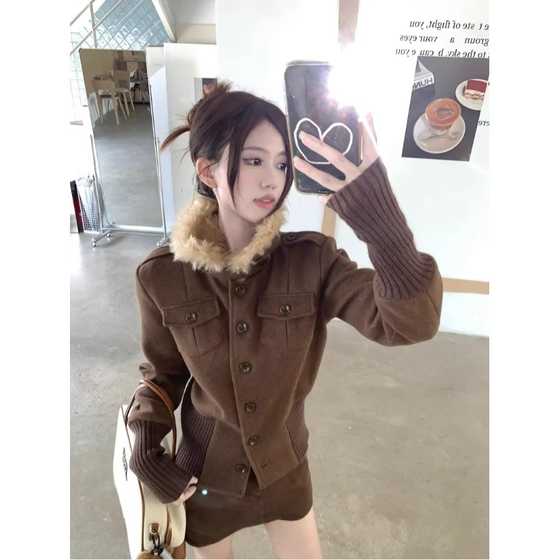 Winter fur collar tops unique plus cotton coat for women