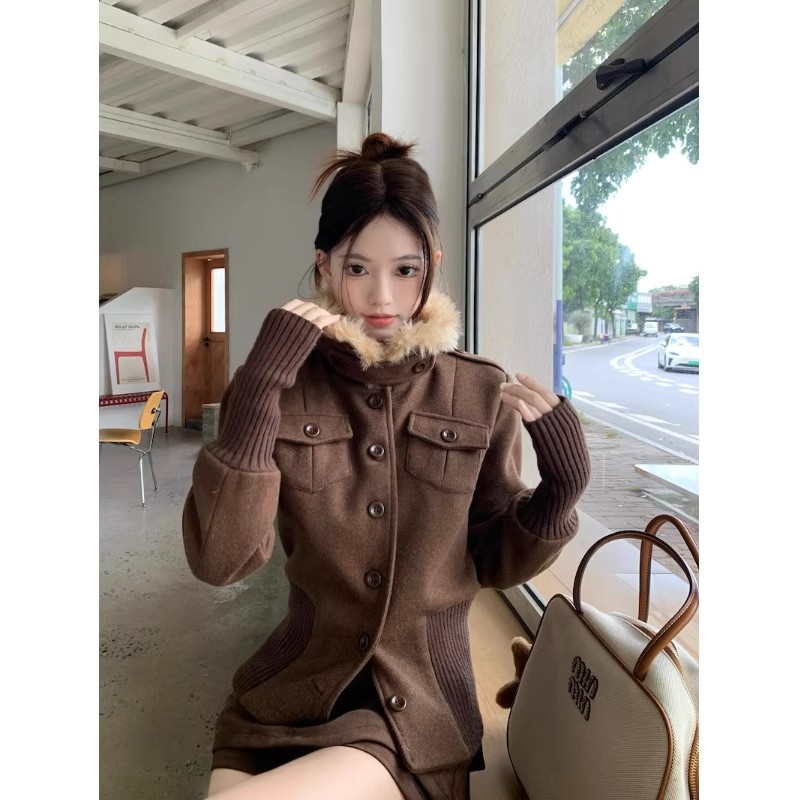 Winter fur collar tops unique plus cotton coat for women