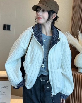 Fashion hooded tops retro lined jacket for women