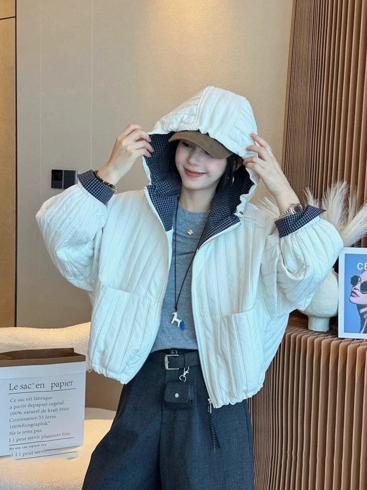 Fashion hooded tops retro lined jacket for women