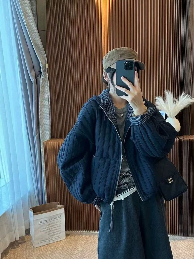 Fashion hooded tops retro lined jacket for women