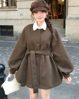 Round neck lantern sleeve dress frenum overcoat for women